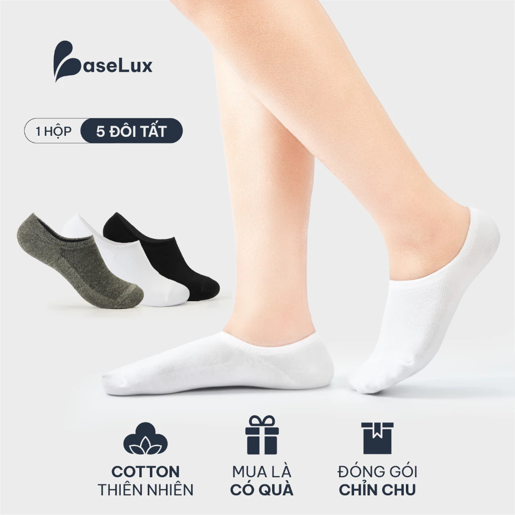 Tất lười nam BaseLux tất cotton thoáng mát, tất lười chống hôi chân, tất lười nữ basic, vớ lười kháng khuẩn khử mùi