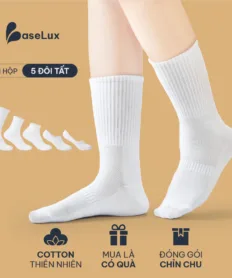 Tất trắng BaseLux Tất cotton mềm mịn Tất cổ cao kháng khuẩn Tất nam cổ ngắn basic dễ phối đồ Vớ trắng cổ cao Hàn Quốc