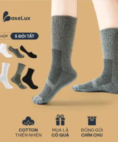 Tất cotton thiên nhiên BaseLux tất cổ cao thoáng khí chống hôi chân, tất nữ mềm mại co giãn, tất nam công sở kháng khuẩn